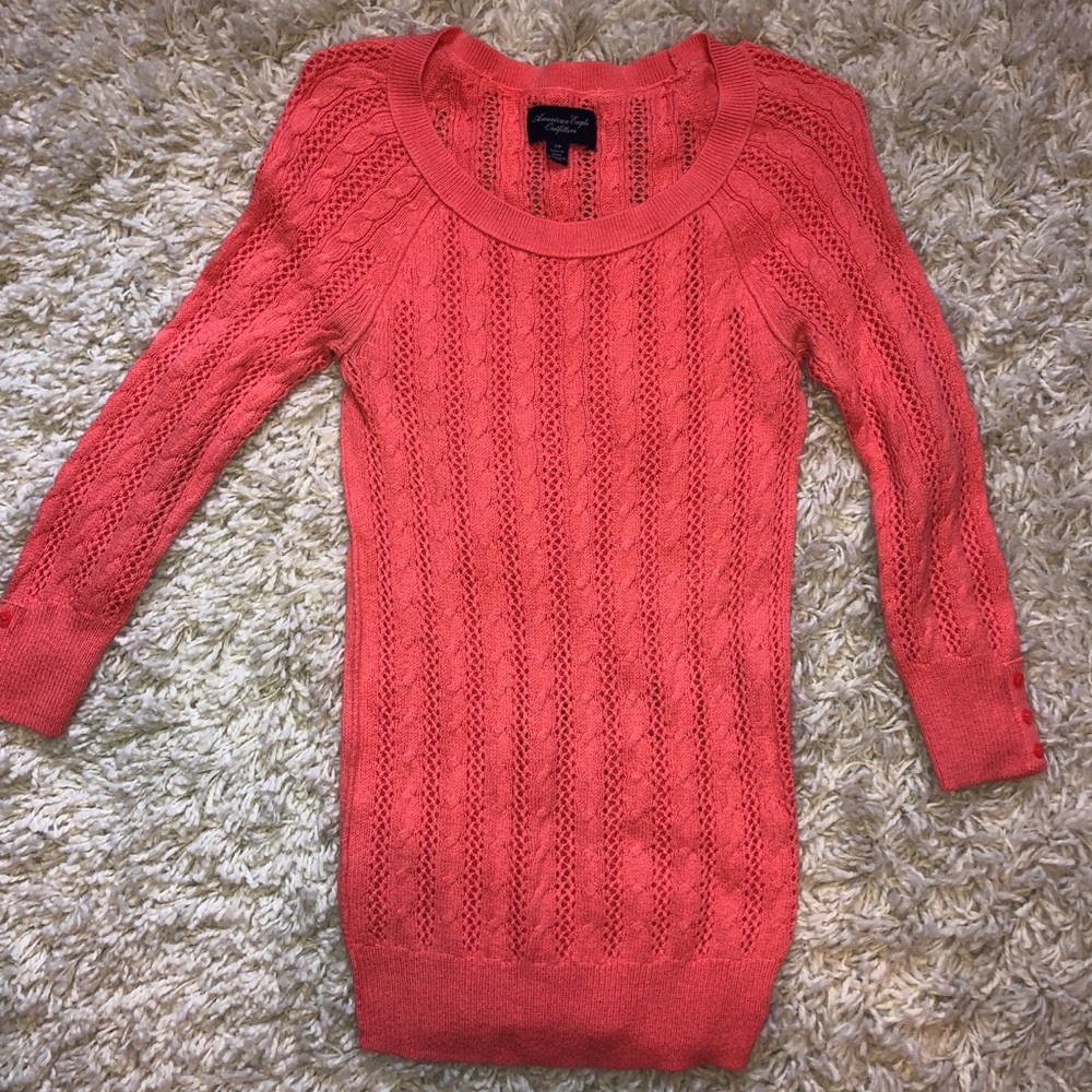 Coral American Eagle cable-knit sweater